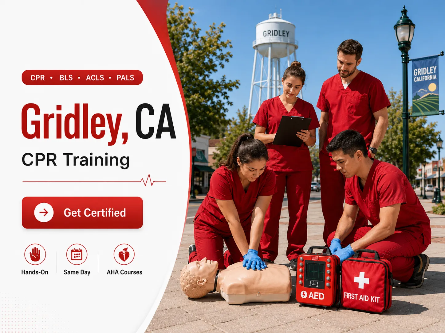 CPR certification class featuring AED training in Gridley, CA