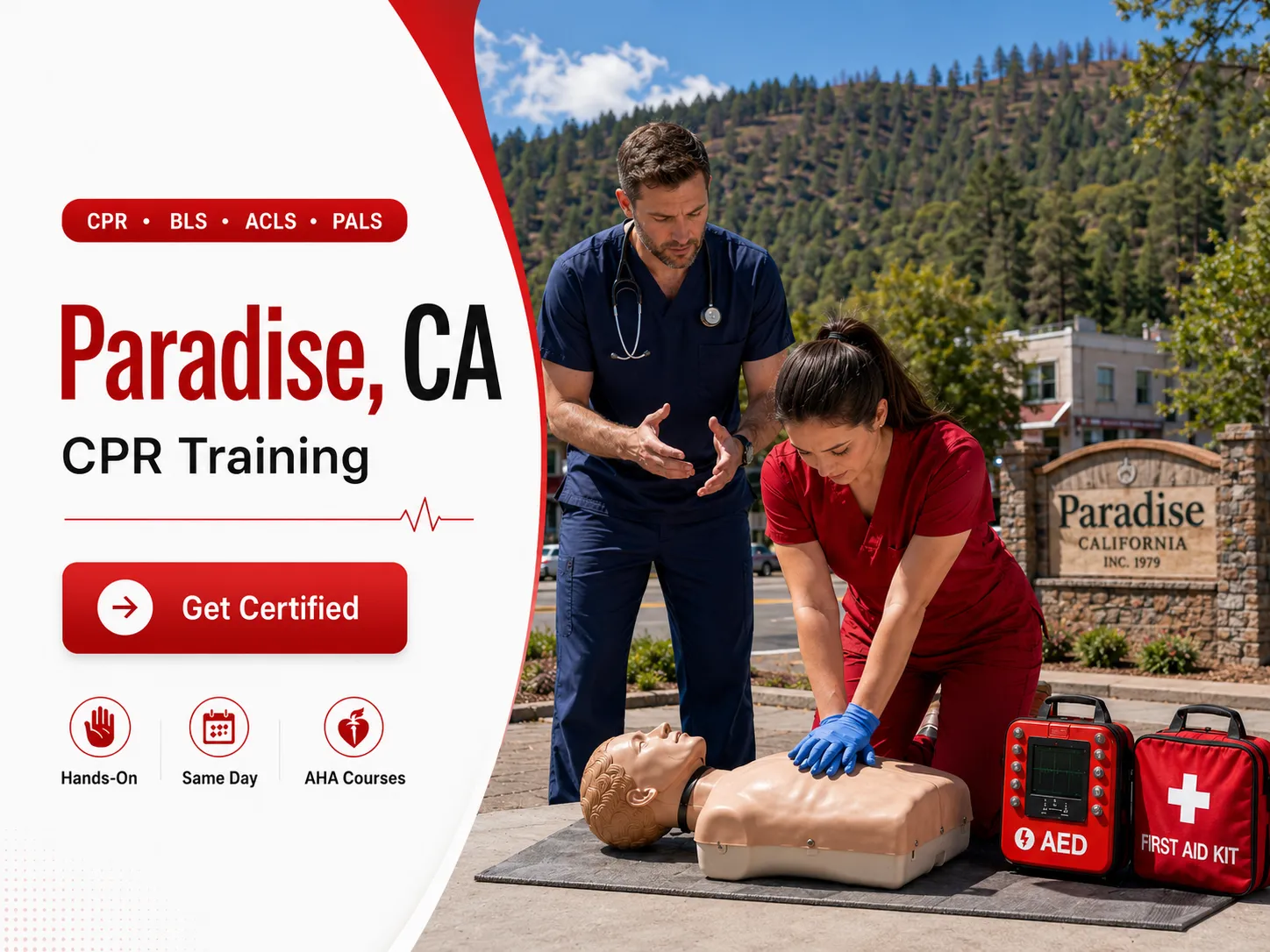 Hands-on CPR rescue breathing practice in Paradise, CA class